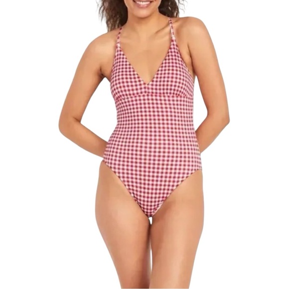 Old Navy Red Gingham One Piece Swimsuit V Neck size 2X NWT - Picture 2 of 12